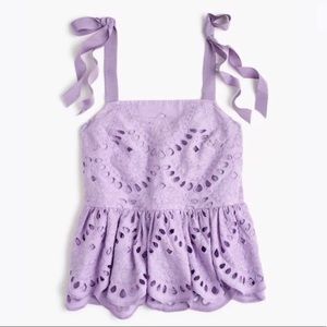 NWT J. Crew Tie Shoulder Eyelet Lavender Top Gorg!